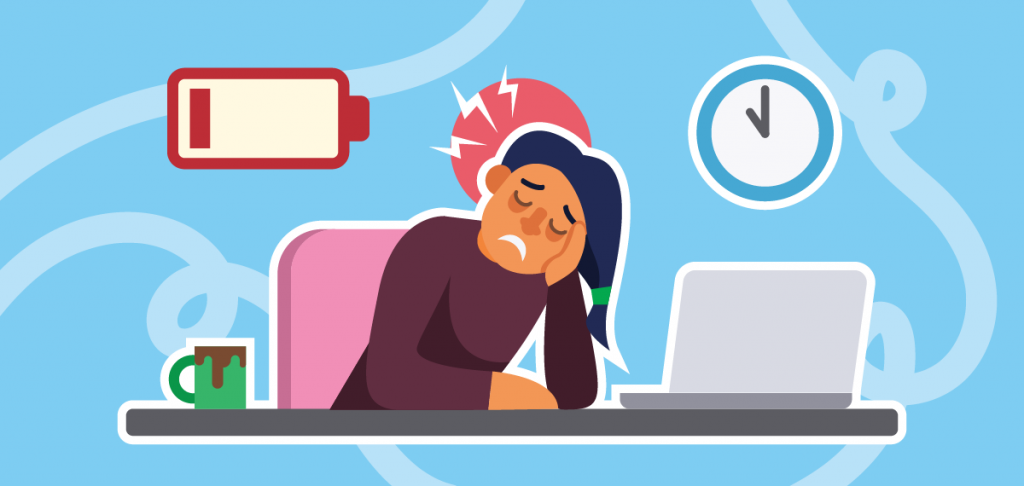 Exhausted entrepreneur at desk