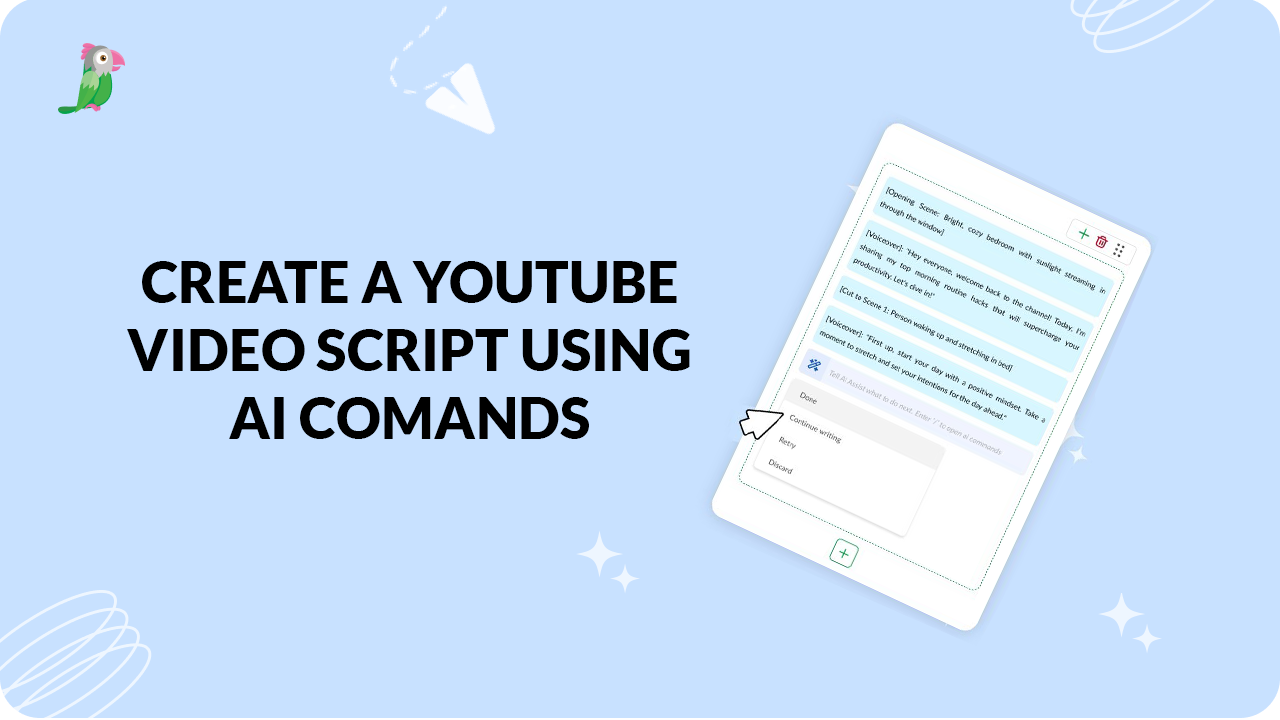 Use AI commands to create a youtube video script – tawk.to